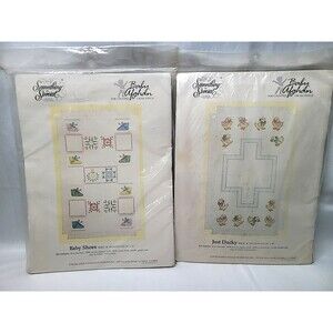 2 NEW‎ Something Special Baby Afghan Counted Cross Stitch Kits Duck & Baby Shoes